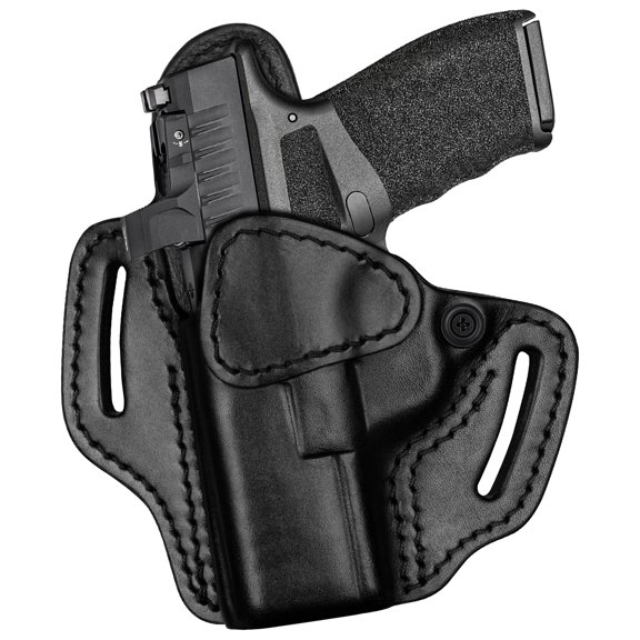 Leather Pancake Holster Fits Hellcat Pro, Hellcat 3" and RDP, Optics ReadyFits Springfield Hellcat OSP, Pro OSP and RDP with factory comp, Optics Ready, Open-muzzle, Adjustable Retention, OWB Carry
