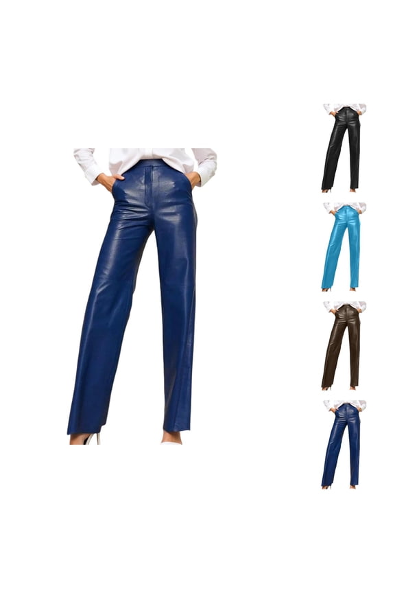 Leather Pants for Women High Waisted Lifting Straight Leg Leather Pants with Pockets Clubwear Concert Streetwear