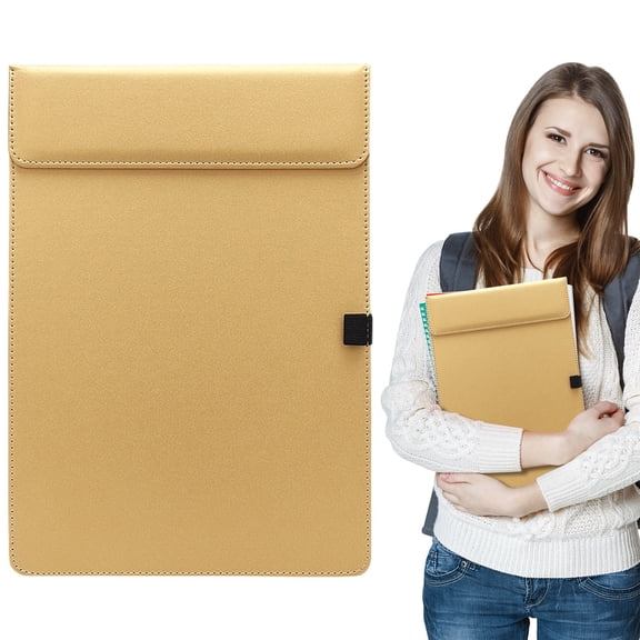 Leather Paper Folder Board A4 with Metal Clip, Smooth Writing Surface for Business Field Work Home Use Contract Signing Meeting Notes & Reports, Gold, By Harlik