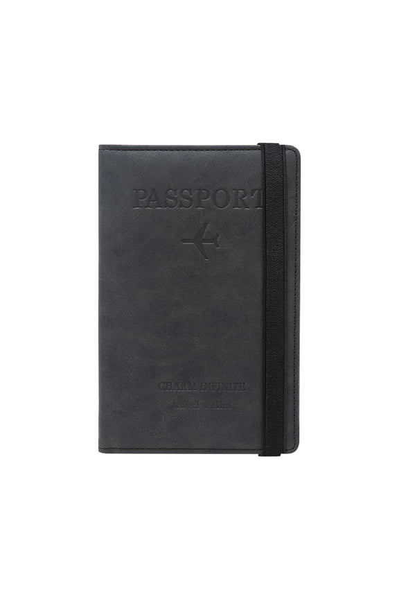 Leather Passport Holder Cover Case Rfid Blocking Travel Wallet, Passport Ticket Vaccine Card Slot and Pen Holder, Passport and Vaccine Card Holder Combo with Elastic Strap (Black)