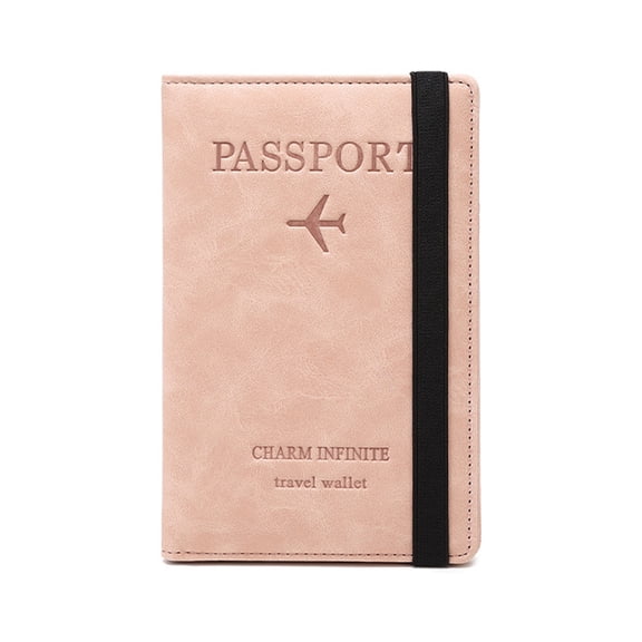 Leather Passport Holder Cover Case Rfid Blocking Travel Wallet, Passport Ticket Vaccine Card Slot and Pen Holder, Passport and Vaccine Card Holder Combo with Elastic Strap (Pink)
