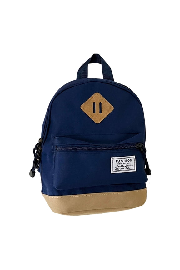Leather Patch Bottom Color Block Backpack Front Pocket Breathable Straps Waterproof Teen Back To School Casual Bookbag