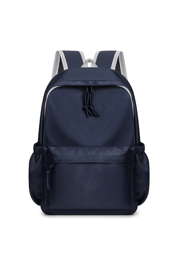 Leather Patch Color Block Backpack Drawstring Side Pocket Large Capacity Waterproof Middle Elementary Back To School Travel Bookbag