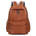 thumbnail image 1 of Leather Patch Color Block Backpack Drawstring Side Pocket Large Capacity Waterproof Teen Back To School Travel Bookbag, 1 of 5
