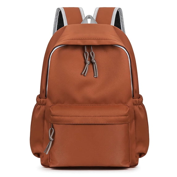 Leather Patch Color Block Backpack Drawstring Side Pocket Large Capacity Waterproof Teen Back To School Travel Bookbag