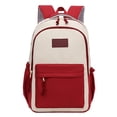 thumbnail image 1 of Leather Patch Color Block Backpack Drawstring Side Pocket Large Capacity Waterproof Back To School Travel Bookbag, 1 of 3