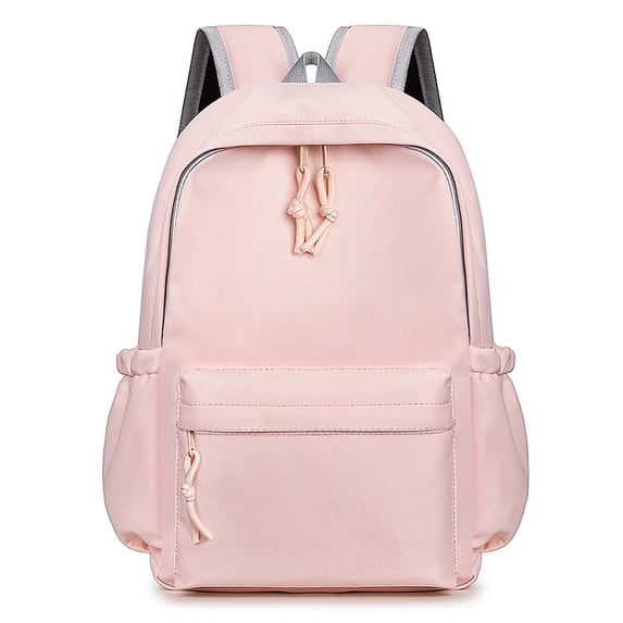 Leather Patch Color Block Backpack Drawstring Side Pocket Large Capacity Waterproof Teen Back To School Travel Bookbag