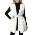 thumbnail image 1 of Leather Patchwork Women's Fuzzy Vests Sleeveless Mid-Length Warm Elegant Jacket Outerwear Winter Coats with Belt, 1 of 4