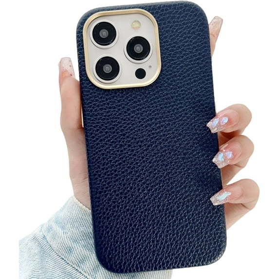 Leather Pattern Magnetic Case for iPhone, Compatible with MagSafe Wireless Charging (Blue,iPhone 15 Plus)