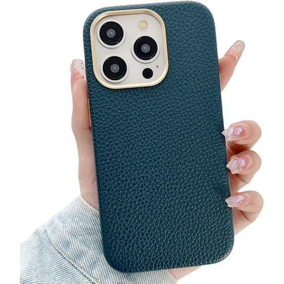 Leather Pattern Magnetic Case for iPhone, Compatible with MagSafe Wireless Charging (Green,iPhone 13)