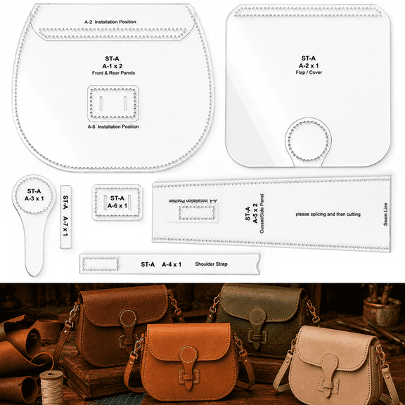 Leather Pattern Template, Clear Acrylic Bag Stencil for Women Handbags & Purses, 1:1 Scale Leather Crafting Template with Stitch Hole Guides for Precision Cutting
