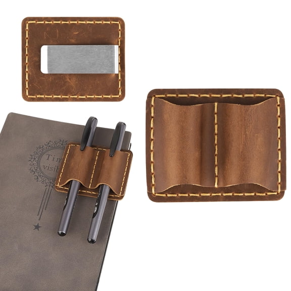Leather Pen Holder for Notebook, Double Slot Pen Holder for Journal Notebook Clipboard, Pencil Holder with Elastic Loop for Pens, Pencil, Stylus Pen (Coffee)