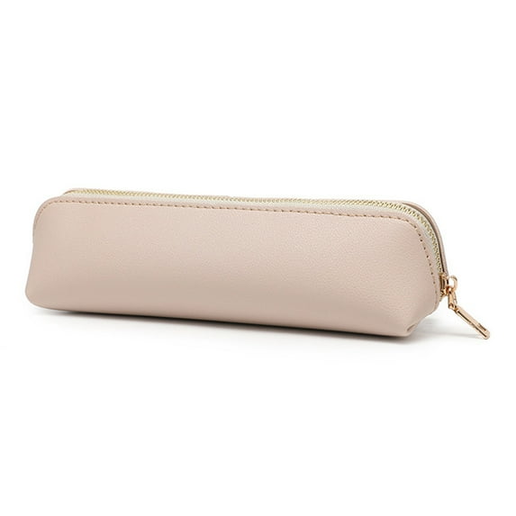 Leather Pen Pencil Case, Slim Pen Bag Small Pencil Pouch Lovely Stationery Bag Portable Cosmetic Bag Zipper Bag for Pen PencilsBeige