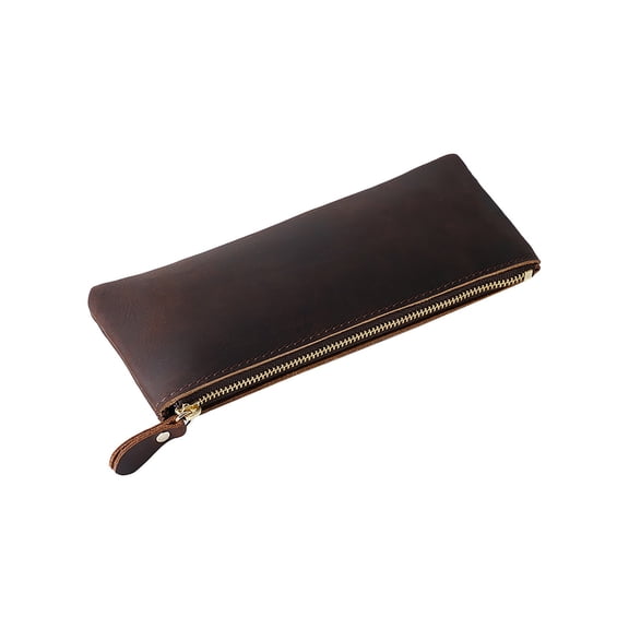 Leather Pencil Case (Zippered Organizer Pouch, Cosmetic Bag), Leather Case Transitions From Office To Evening, Zippered Pen Pouch Leather Pencil Case(#C), By Meiiso