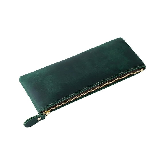 Leather Pencil Case (Zippered Organizer Pouch, Cosmetic Bag), Leather Case Transitions From Office To Evening, Zippered Pen Pouch Leather Pencil Case(#D), By Meiiso