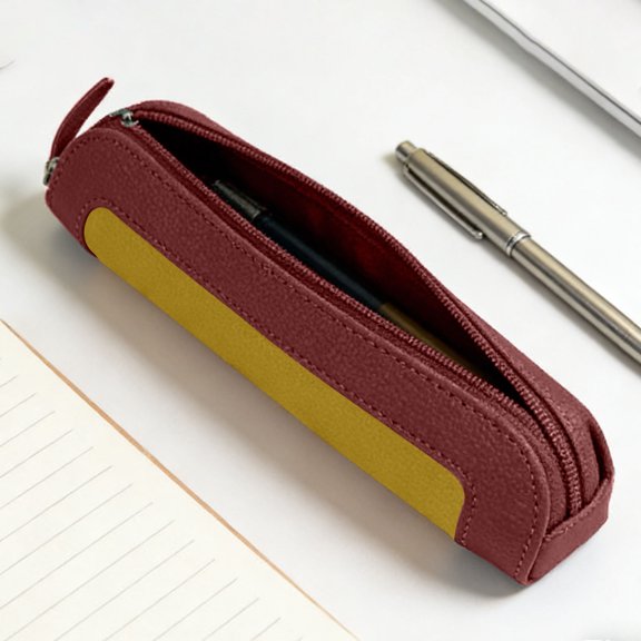 Leather Pencil Pouch,Slim Pencil Case Portable Small Pencil Pouch Soft Flat Pen Bags with Zipper Simple Makeup Bag Lipstick Case for Women Men Home, Office, Travel Outdoor
