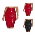 thumbnail image 1 of Leather Pencil Skirt for Women High Waisted Zip Back Bodycon Midi Skirt Metallic Wet Look Office Skirts, 1 of 7