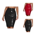 thumbnail image 1 of Leather Pencil Skirt for Women High Waisted Zip Back Bodycon Midi Skirt Metallic Wet Look Office Skirts, 1 of 7
