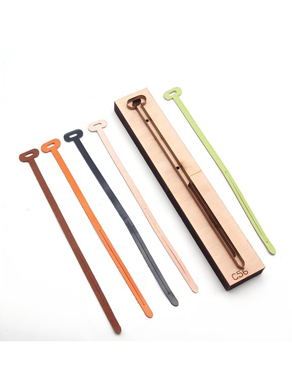 Leather Pendant Strap Cutting Die Mold for DIY Leathercraft, Japanese Steel Blade Punch Tool with Wooden Base, Precision Strap Template for Keychains, Pendants & Bag Charms 23cm 8mm
