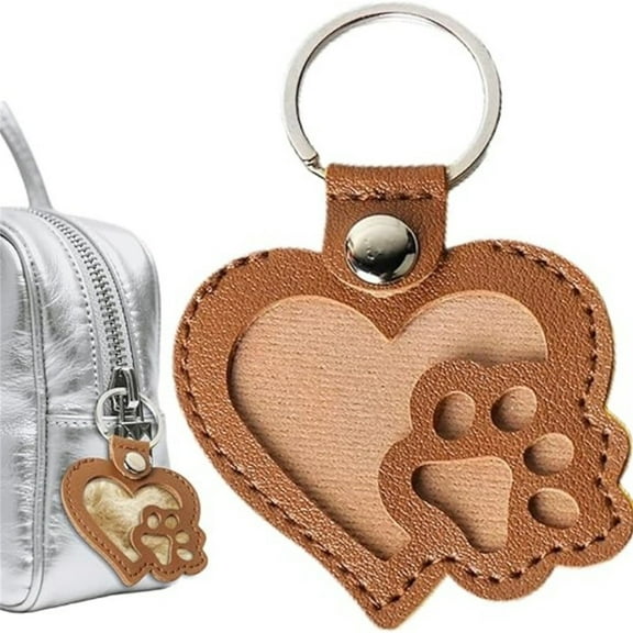 Leather Pet Hair Keychain for Dog Cat, Memorial Paw Keyring with Storage for Ashes Fur Keepsake, Unique Bereavement Gift for Pet Loss Owners, 2.34x2.15 Inch