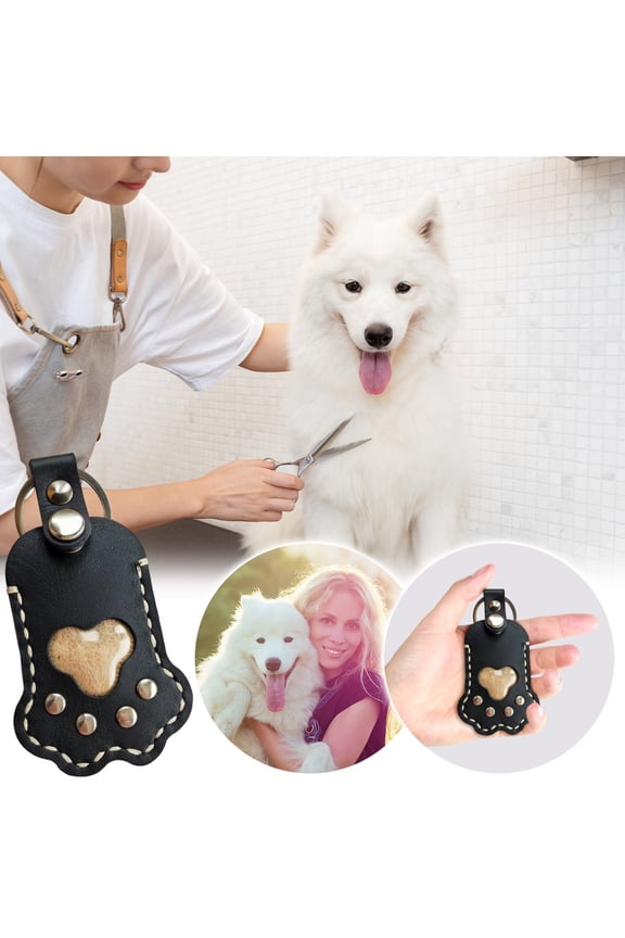 Leather Pet Hair Memorial Keychain for Dogs Cats, Paw Print Keepsake Locket with Key Ring, Unique Sympathy Gift for Pet Loss, Cremation Ashes Holder, Personalized Remembrance Gift for Pet Owners