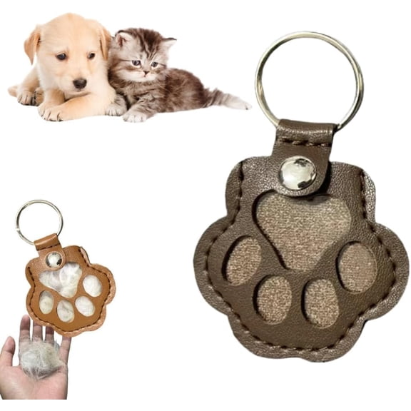 Leather Pet Memorial Keychain, Pet Memorial Gifts for Cat Dog, Pet Hair Keepsake Keyring for Bag Purse Paw Charm Key Holder, Keep Their Memory Close, Always