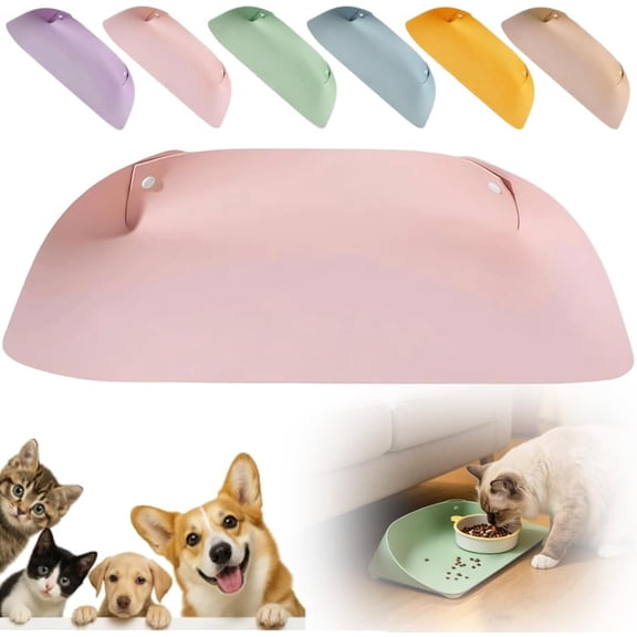 Leather Pet Placemat, Waterproof Non Slip Leather Pet Feeding Mat for Cats and Small Dogs, Half-Wrap Cat Dog Bowl Placemat, Easy Clean Durable Floor Protector (Pink)