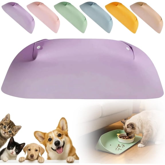 Leather Pet Placemat, Waterproof Non Slip Leather Pet Feeding Mat for Cats and Small Dogs, Half-Wrap Cat Dog Bowl Placemat, Easy Clean Durable Floor Protector (Purple)