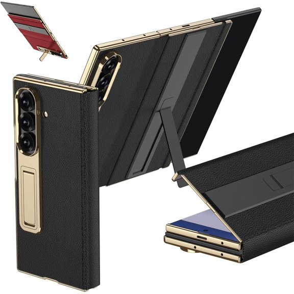 Leather Phone Case for Samsung Galaxy Z Trifold, with Built-in Tempered Glass Screen Protector and Foldable Stand, 360° Full Body Protection, Slim Shockproof Magnetic Flip Cover