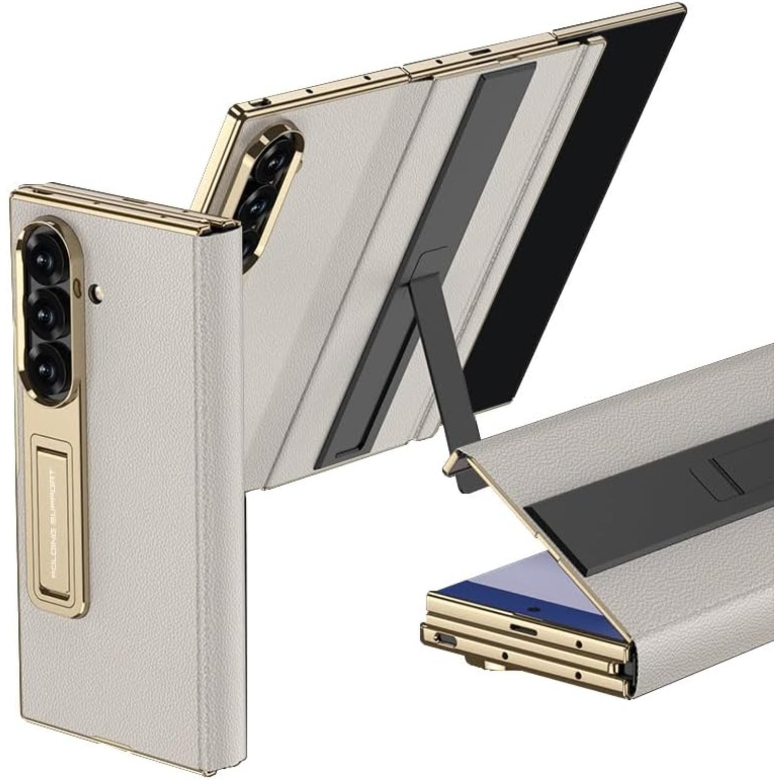 Leather Phone Case for Samsung Galaxy Z Trifold with Built-in Tempered Glass Screen Protector, Magnetic Flip Cover with Dual Foldable Stand, Full Body Protection