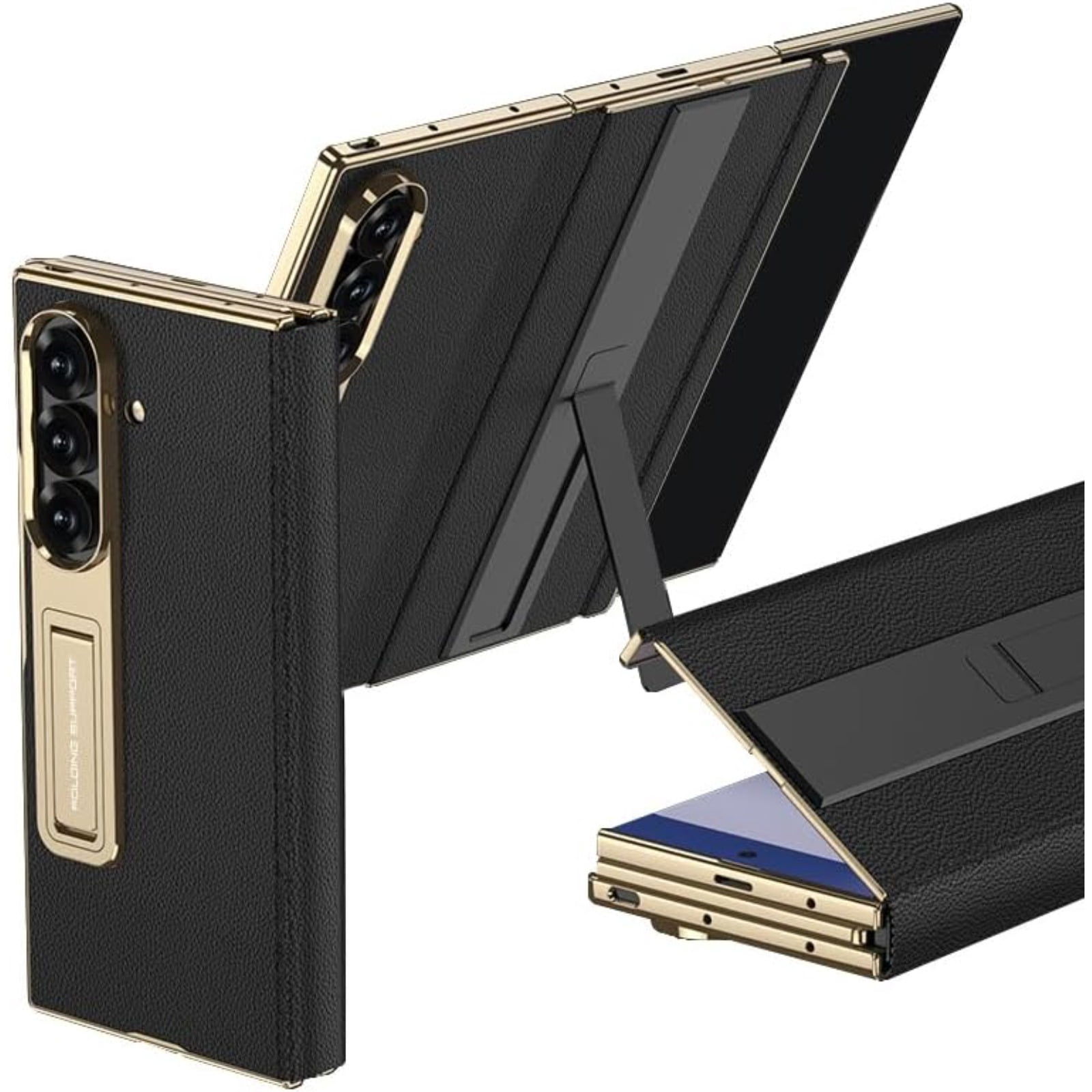 Leather Phone Case for Samsung Galaxy Z Trifold with Built-in Tempered Glass Screen Protector, Magnetic Flip Cover with Dual Foldable Stand, Full Body Protection