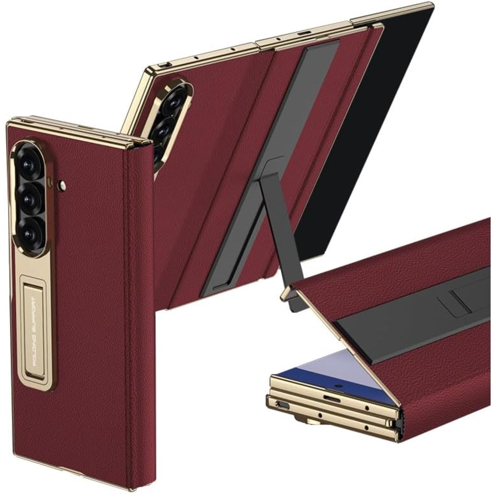 Leather Phone Case for Samsung Galaxy Z Trifold with Built-in Tempered Glass Screen Protector, Magnetic Flip Cover with Dual Foldable Stand, Full Body Protection