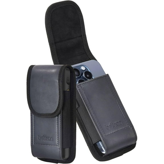 Leather Phone Holster with Belt Clip, BELTRON Universal Pouch for iPhone 15 Pro Max, iPhone 15 Plus, Galaxy S23 Plus/Ultra, Galaxy S24 Plus/Ultra Belt Loop, Metal Belt Clip & Dual Magnet Closure