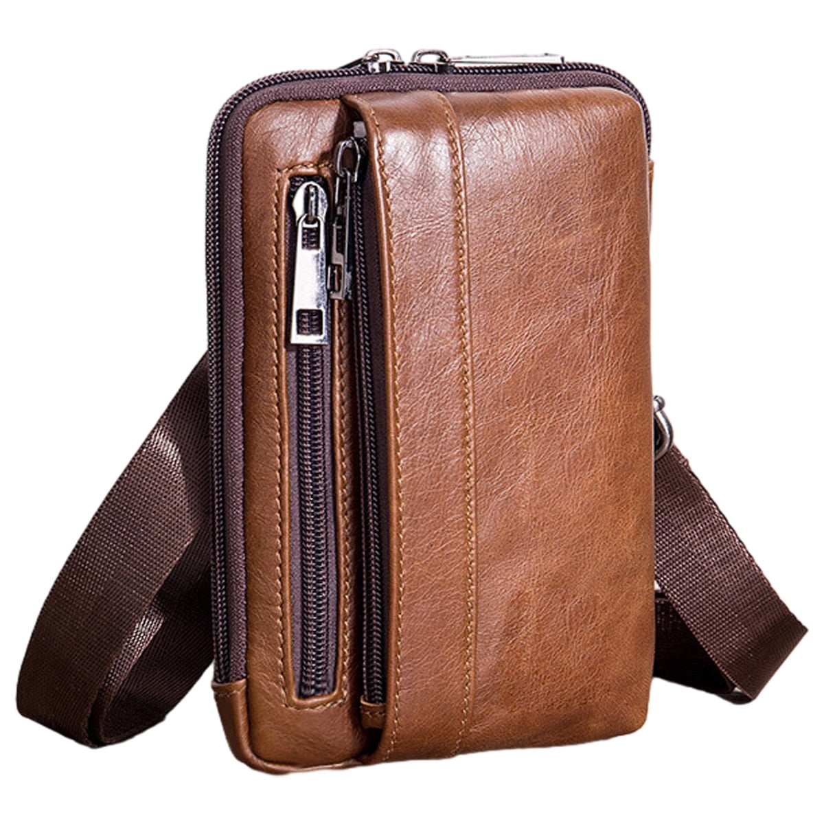 Leather Phone Holster, Genuine Buffalo Leather Cell Phone Holsters, Durable Leather Phone Belt Holder Horizontal and Vertical Multi-functional Waist Pack for Smartphones-Brown