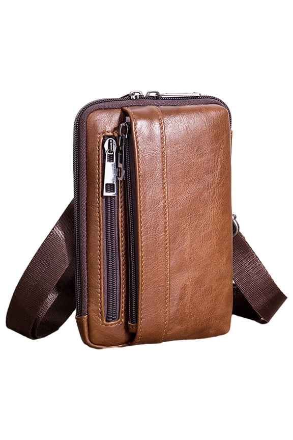 Leather Phone Holster, Genuine Buffalo Leather Cell Phone Holsters, Durable Leather Phone Belt Holder Horizontal and Vertical Multi-functional Waist Pack for Smartphones-Brown