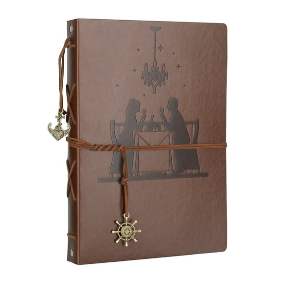 Leather Photo Album, AIOR Vintage Scrapbook Wedding Guest Book Refillable 60 Black Pages, Anniversary Day Birthday Chrismas Gift for Family Women Mom Girl (Dinner)