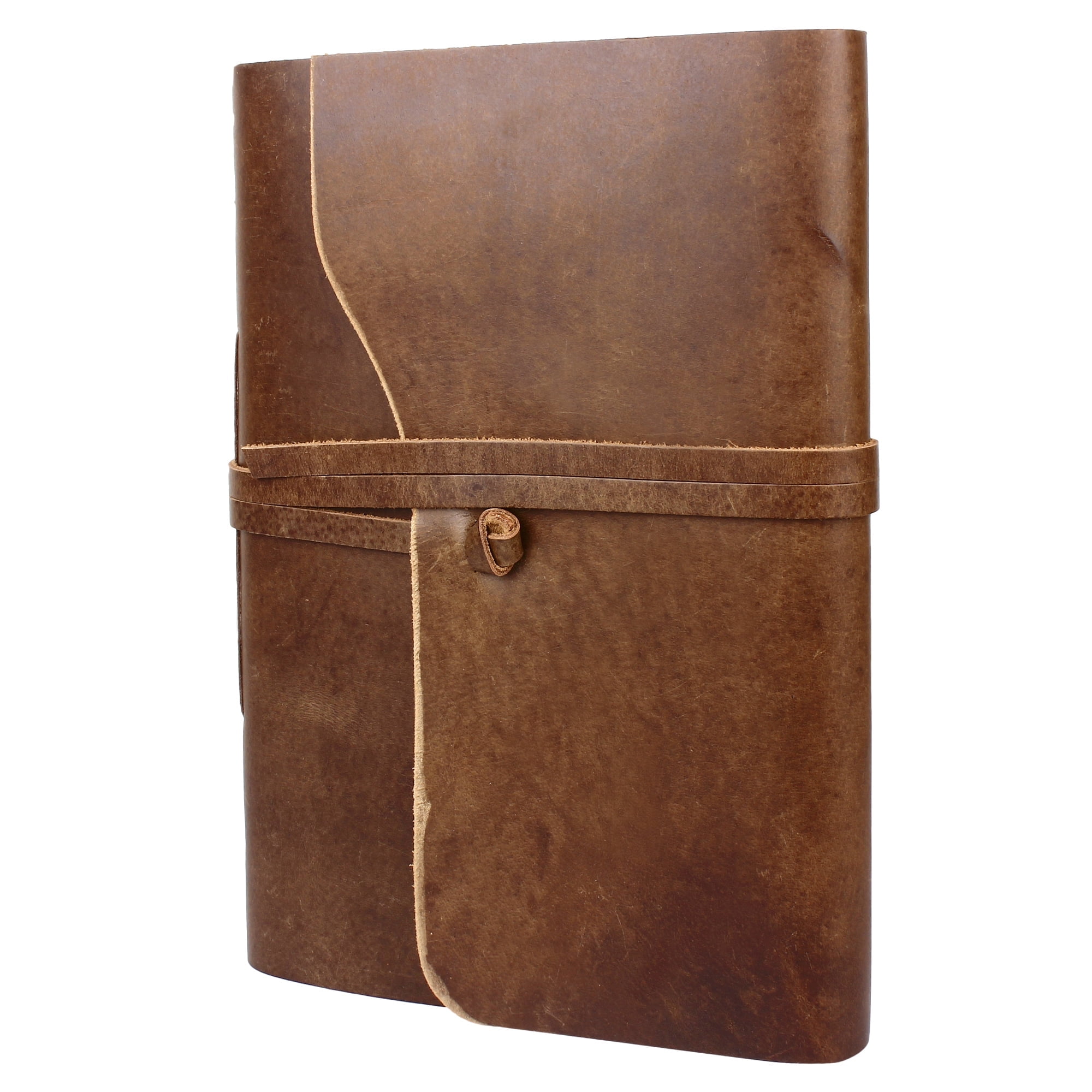 Large Brown Genuine Leather Vintage Photo Album with Wrap Closure