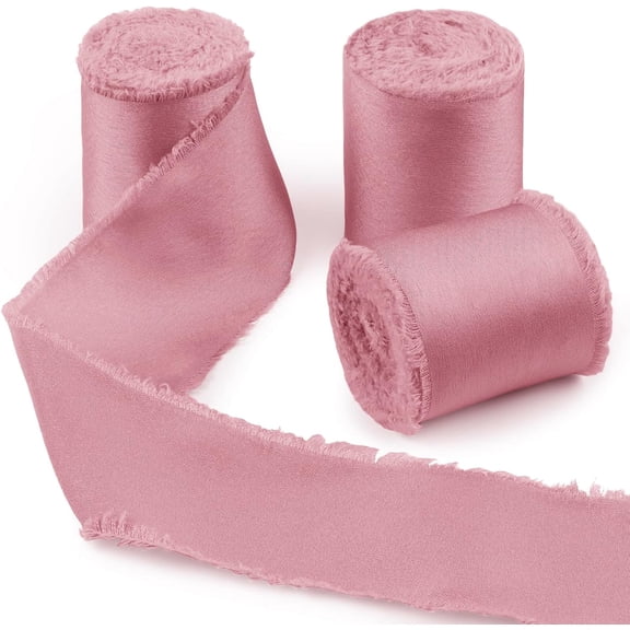 Leather Pink Satin Ribbon for Gift Wrapping, 1-1/2 Inch x 15 Yards Silk Frayed Edge Fabric Chiffon Presents, Flower Bouquet, Wedding, Home Decor, DIY Crafts 4cm 5 yards