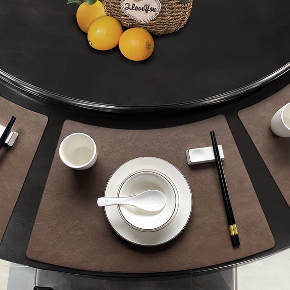 Leather Placemats 1Pc- Fan-Shaped Heat Resistant Table Mats for Dining, Stain Proof, Washable, European Style, Hotel & Restaurant Quality, 12X14X20in, Coffee