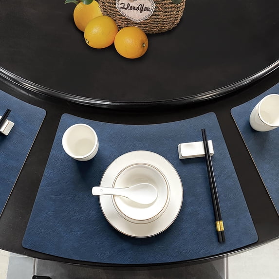 Leather Placemats for Dining Table, Fan-Shaped Heat-Resistant Table Mats, Western Style Restaurant Hotel Decor, Waterproof Washable Scratch-Proof Table Setting Accessories for Kitchen Home(1 pc)