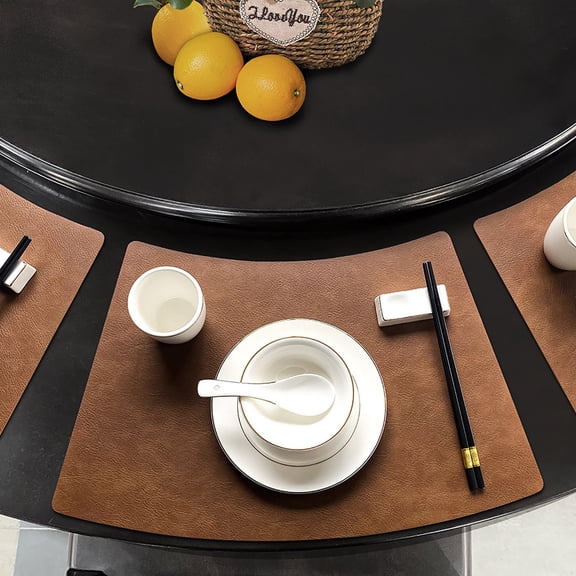 Leather Placemats for Dining Table, Fan-Shaped Heat-Resistant Table Mats, Western Style Restaurant Hotel Decor, Waterproof Washable Scratch-Proof Table Setting Accessories for Kitchen Home(1 pc)