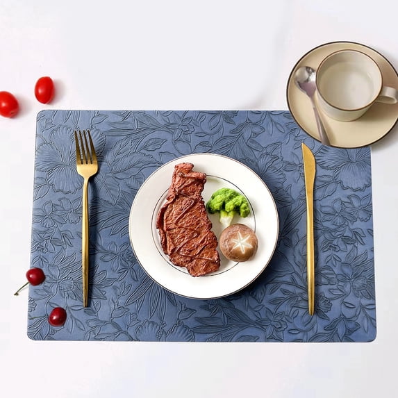 Leather Placemats Set of 6 - 16.9x11.8 Inch Washable Heat Resistant Table Mats for Dining Table - Non Slip Hot Pads for Kitchen Counter Indoor Outdoor Use - Easy Clean Steak Pads for Dinner Party