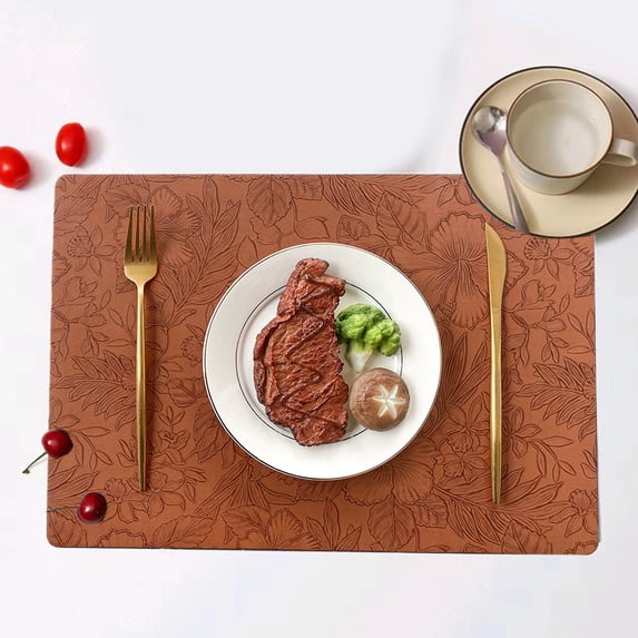 Leather Placemats Set of 6 - Non Slip Heat Resistant Table Mats for Dining Table - Washable Easy Clean Hot Pads for Kitchen Counter - Indoor Outdoor Use for Home Dining or Formal Banquet
