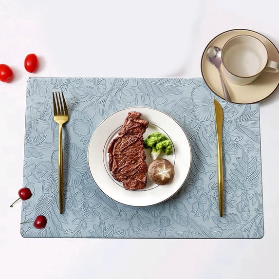 Leather Placemats Set of 6 - Non Slip Heat Resistant Table Mats for Dining - Washable Hot Pads for Kitchen Counter - 16.9x11.8 Inch Indoor Outdoor Steak Pads for Home Dinner Party or Formal Banquet