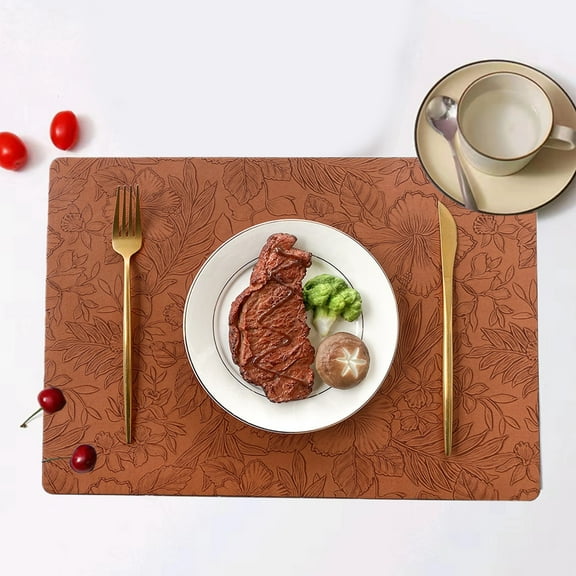 Leather Placemats Set of 6 | Heat-Resistant & Non-Slip Table Pads | Washable for Indoor & Outdoor Use | 43x30cm Floral Design in Multiple Colors