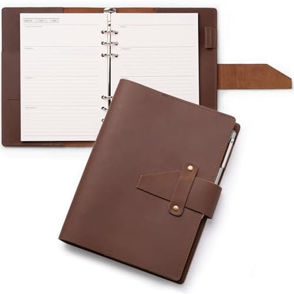 Leather Planner 2026, A5 Refillable Runs From January 2026 to June 2027 Ring Binder 5"x8" Planner Monthly Weekly, Crazy Horse Leather Cover with Storage Pockets, Back to School Supplies$$Office