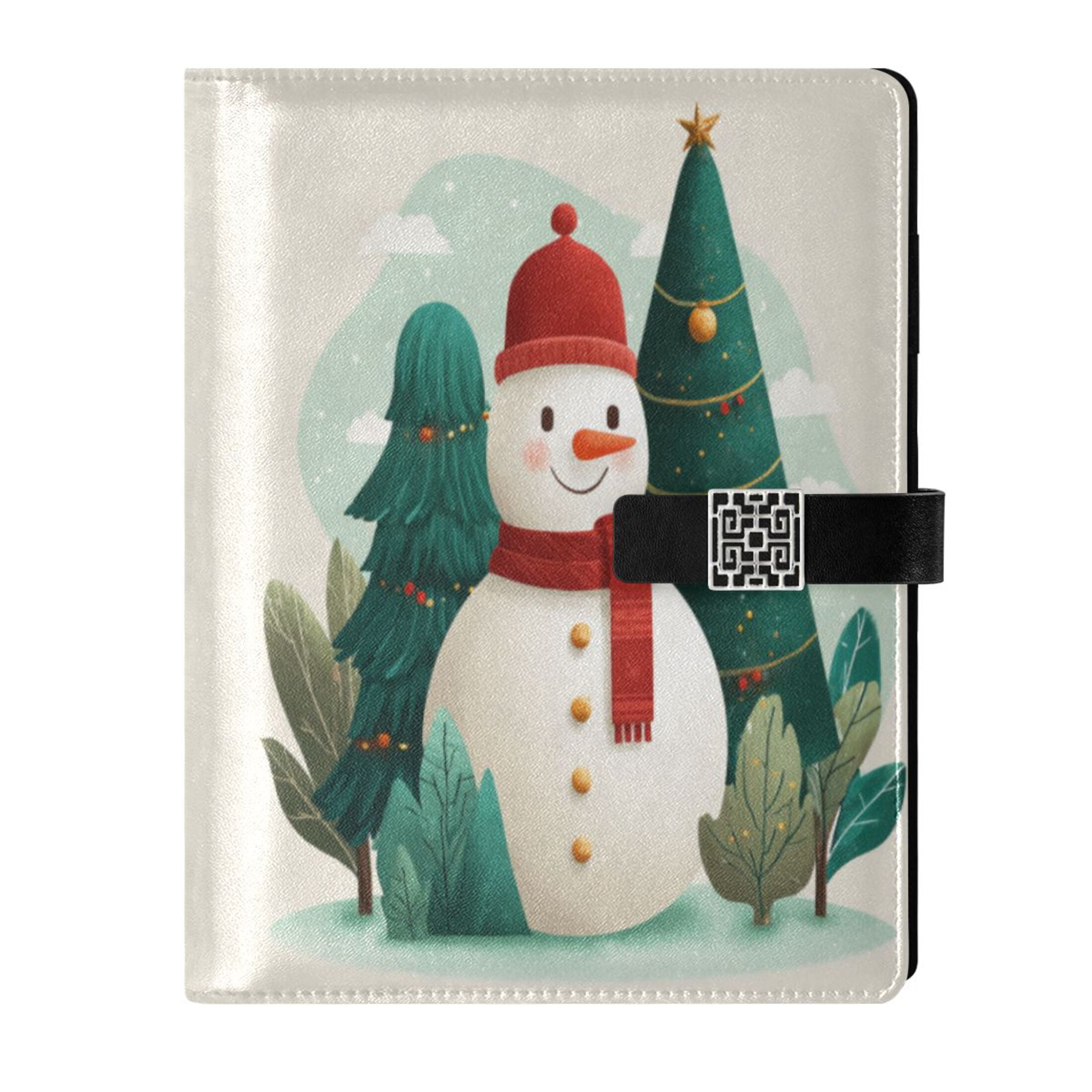 Leather Planner Leather Notebook Notebook Journal Binder Design Pen Pocket Design Convenient for Storage A Beautiful Watercolor Christmas Snowman
