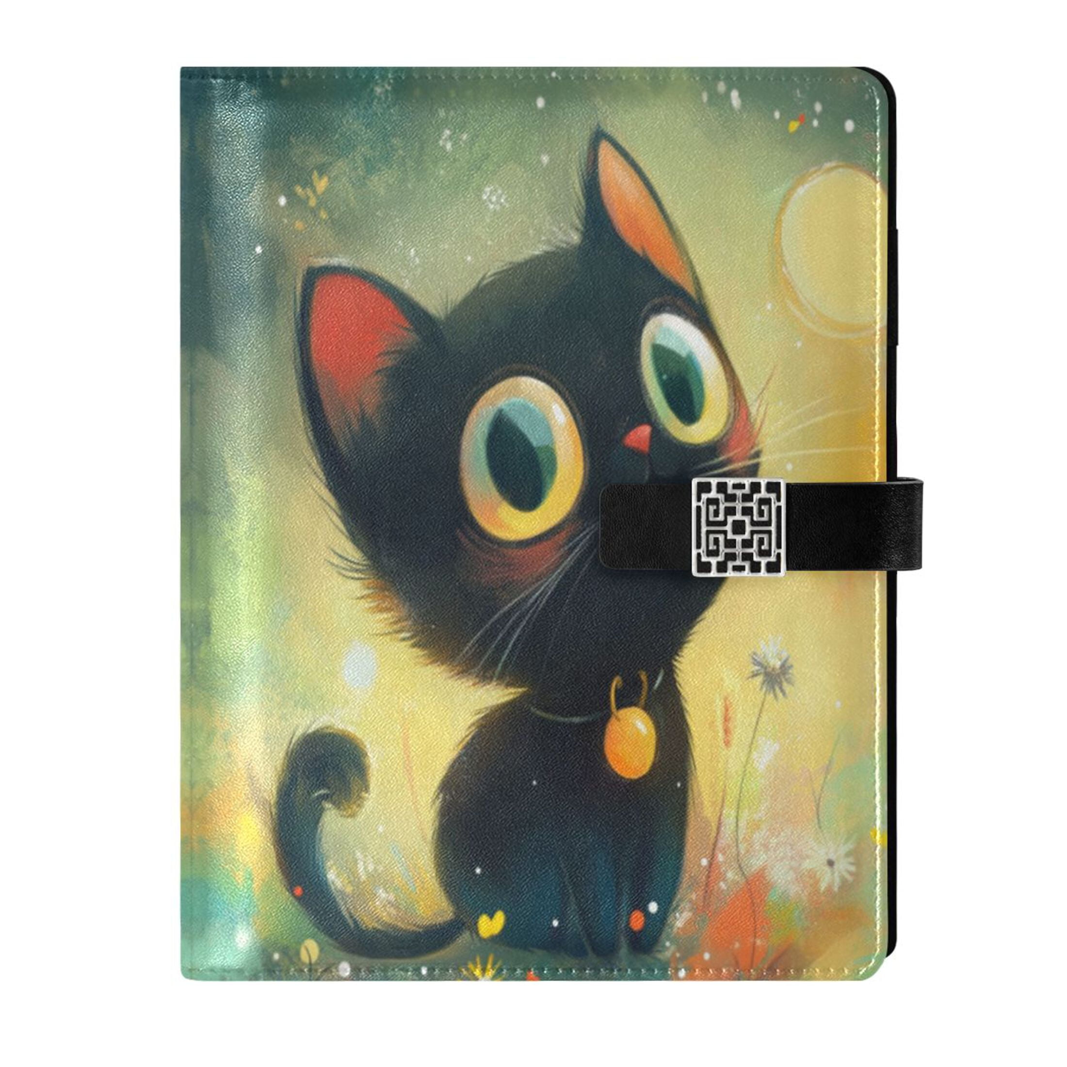 Leather Planner Leather Notebook Notebook Journal Binder Design Pen Pocket Design Convenient for Storage Adorable Black Cat
