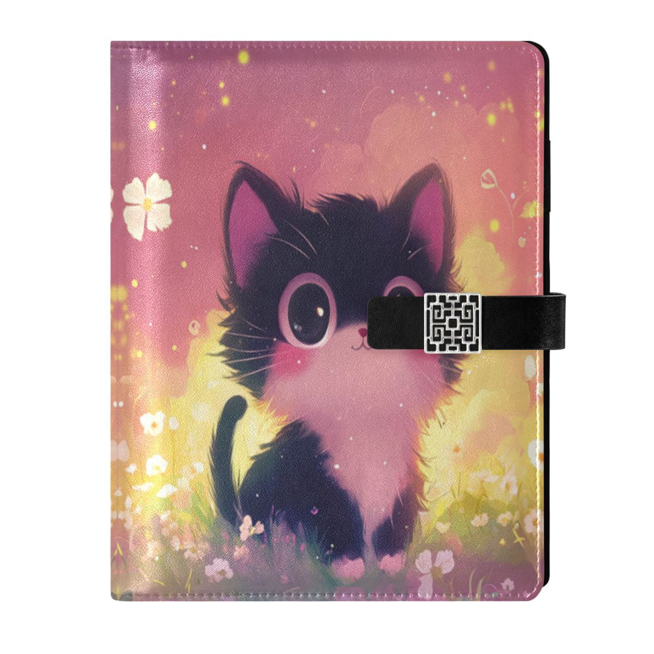 Leather Planner Leather Notebook Notebook Journal Binder Design Pen Pocket Design Convenient for Storage Adorable Black Kitten
