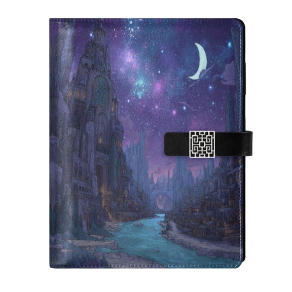 Leather Planner Leather Notebook Notebook Journal Binder Design Pen Pocket Design Convenient for Storage Alien Fantasy Purple City